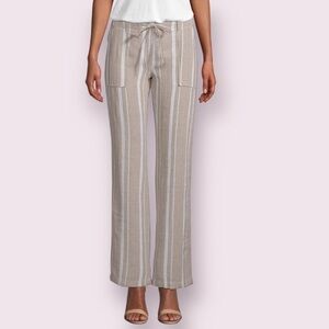 ALEXANDER Jordan Womens Linen Blend Pull On Mid Rise Linen Stripe Pants Medium